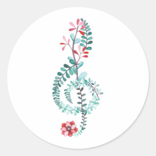 Sticker Rond Watercolor Treble Clef Music Orchestre de musique