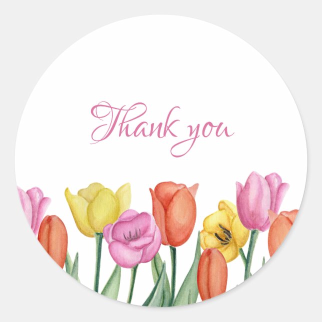 Sticker Rond Watercolor Tulip Thank  (Devant)