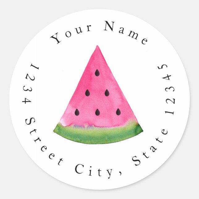 Sticker Rond Watercolor Watermelon Wedge (Devant)