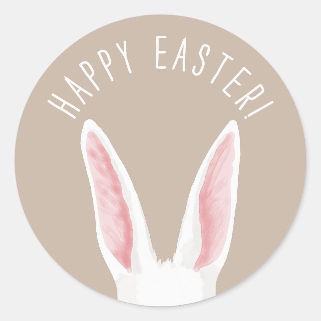 Sticker Rond Watercolor White Bunny Ears Happy Easter (Devant)