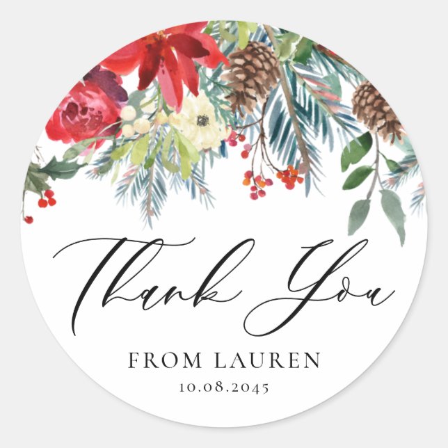 Sticker Rond Watercolor Winter Blooms Garland Merci (Devant)