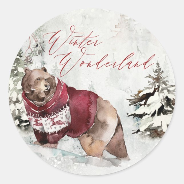 Sticker Rond Watercolor Winter Wonderland Noël rustique (Devant)