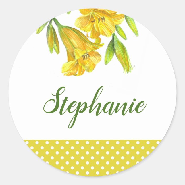 Sticker Rond Watercolor Yellow Day Lilies Floral Art (Devant)