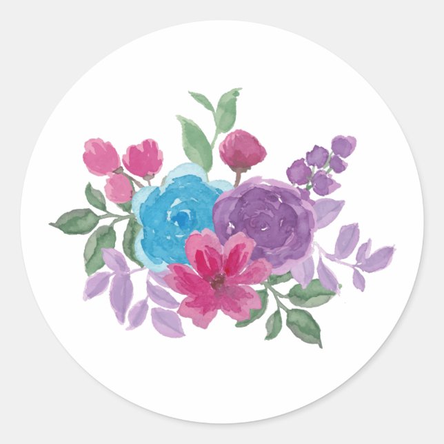 Sticker Rond watercolorful flowers (Devant)