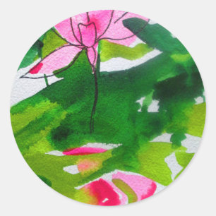 Sticker Rond Waterlily abstract watercolour flower art