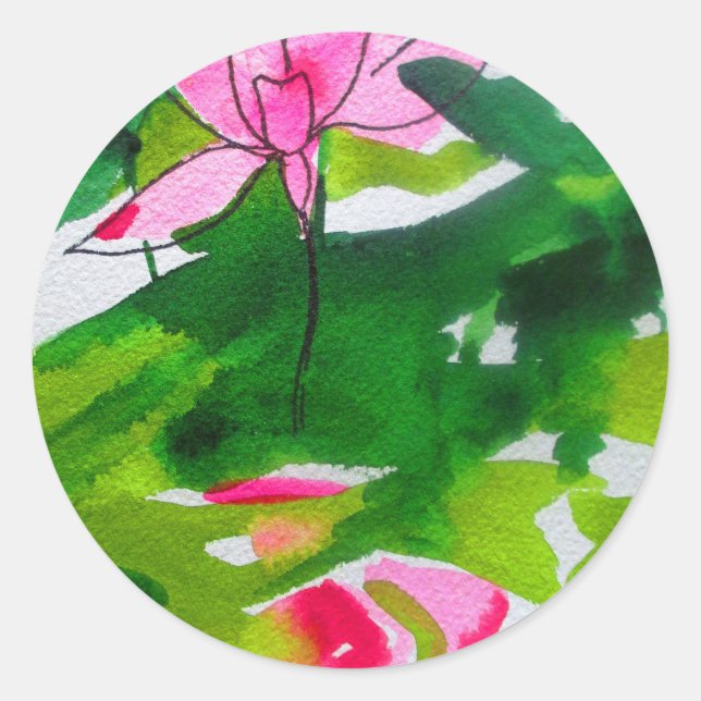 Sticker Rond Waterlily abstract watercolour flower art (Devant)