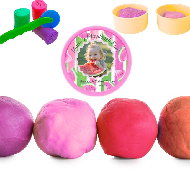 Sticker Rond Watermelon Anniversaire Favoriser Playdough Lid (Watermelon Birthday Favor Playdough Lid Classic Round Sticker)