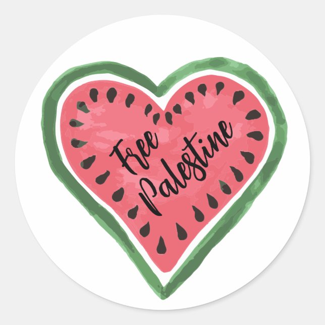 Sticker Rond Watermelon Heart "Free Palestine" (Devant)