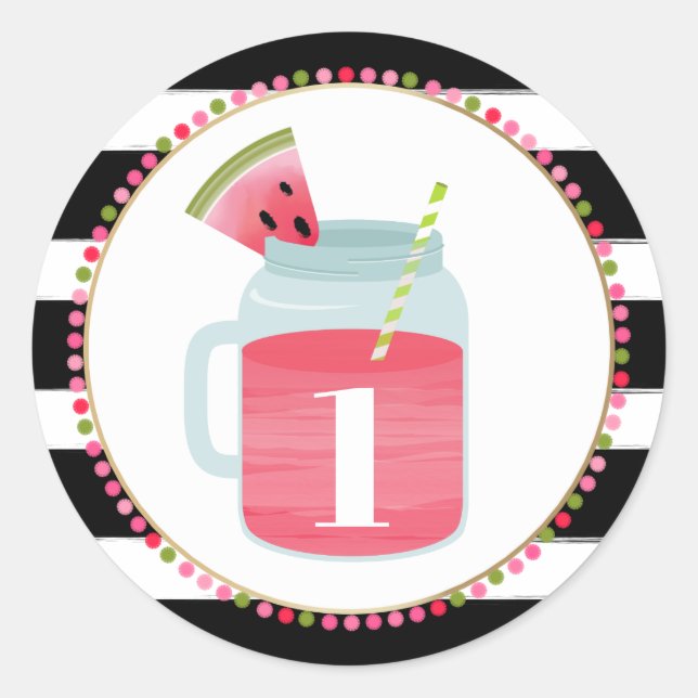 Sticker Rond Watermelon Mason Jar Boire Noir + Blanc Anniversai (Devant)