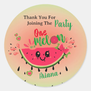 Sticker Rond Watermelon One in a Melon Girl's First Birthday