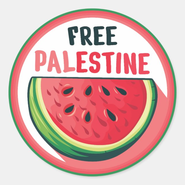 Sticker Rond Watermelon Palestine Free Colorfull (Devant)