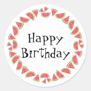 Sticker Rond Watermelon Pieces Cercle Joyeux Anniversaire rond
