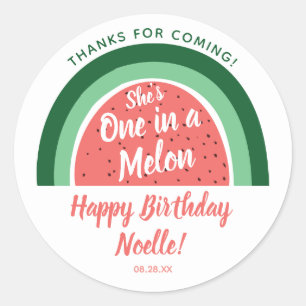 Sticker Rond Watermelon Rainbow, She's One in a Melon, Annivers