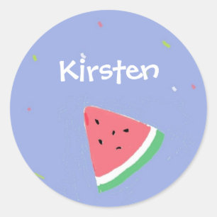 Sticker Rond Watermelon tranche nom personnalisé bleu