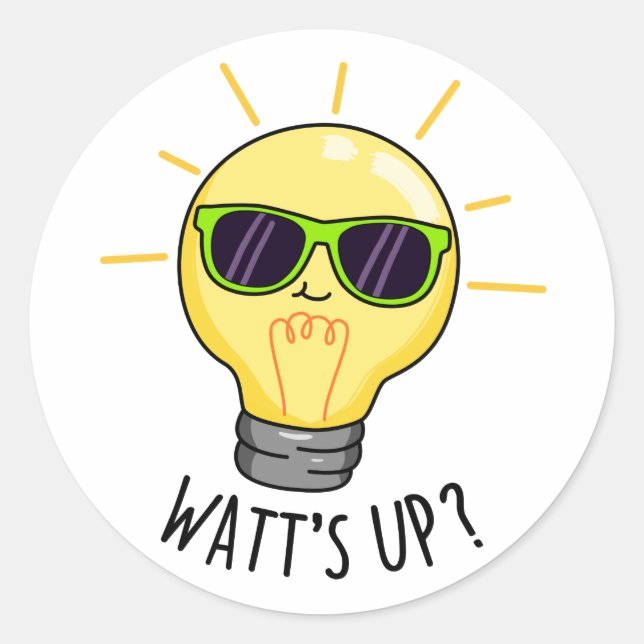 Sticker Rond Watts Up Funny Light Bulb Pun (Devant)