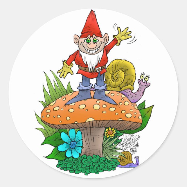 Sticker Rond Waving Gnome.jpg (Devant)