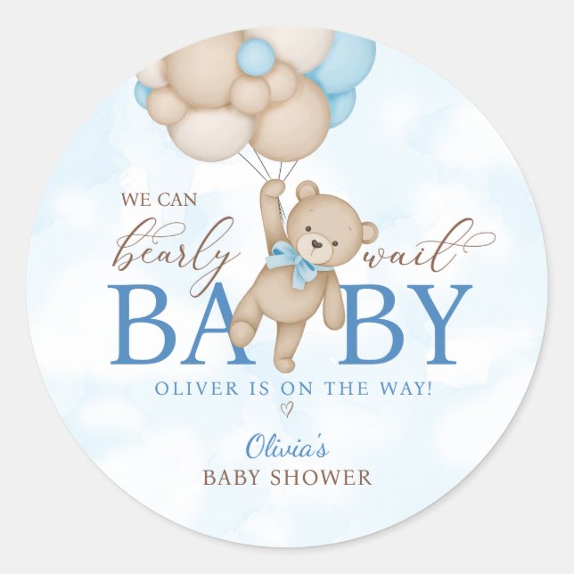 Sticker Rond We Can Bearly Wait Baby Shower (Devant)