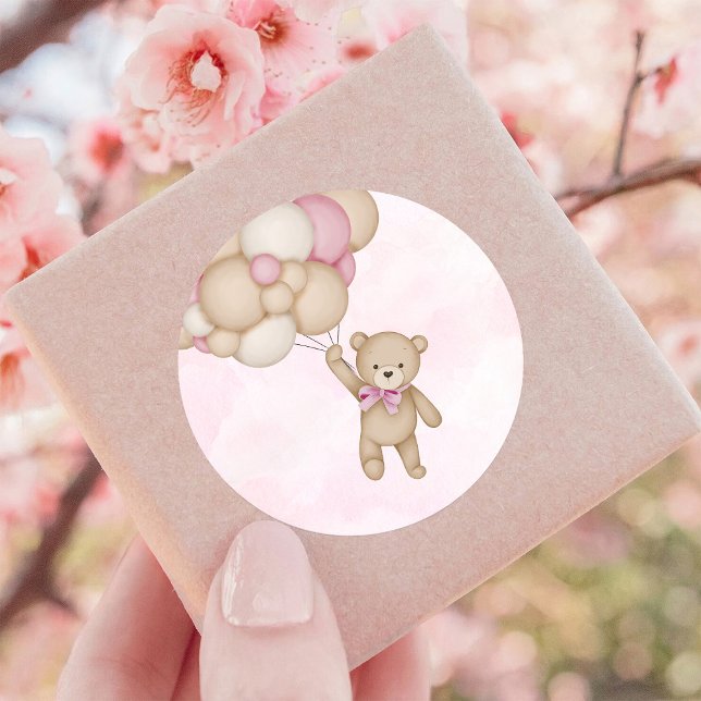 Sticker Rond We Can Bearly Wait Pink Baby Shower (Créateur téléchargé)