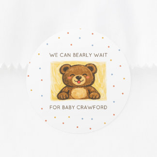 Sticker Rond We Can Bearly Wait! Simple Hand Drawn Baby Shower