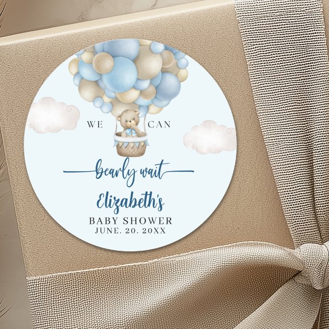 Sticker Rond We can Bearly wait - Teddy Bear Baby Shower Boy (Créateur téléchargé)