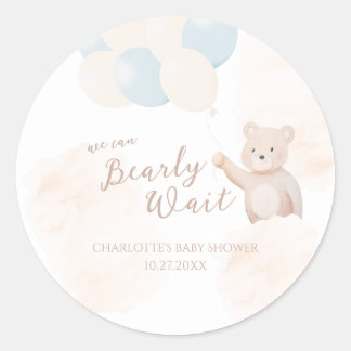 Sticker Rond We Can Bearly Wait | Teddy Bear Boy Baby Shower
