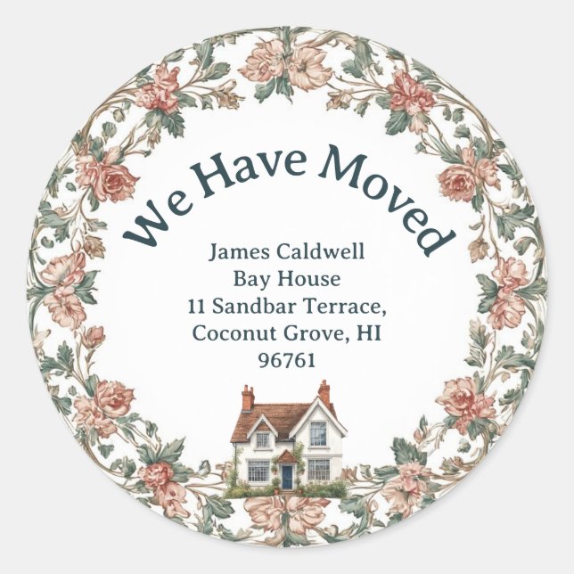 Sticker Rond We Have Moved New Address English Country Garden  (Devant)