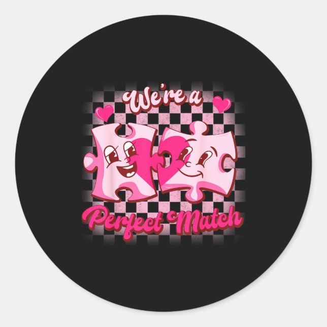 Sticker Rond We’re A Perfect Match Love Puzzle Funny Valentines (Devant)