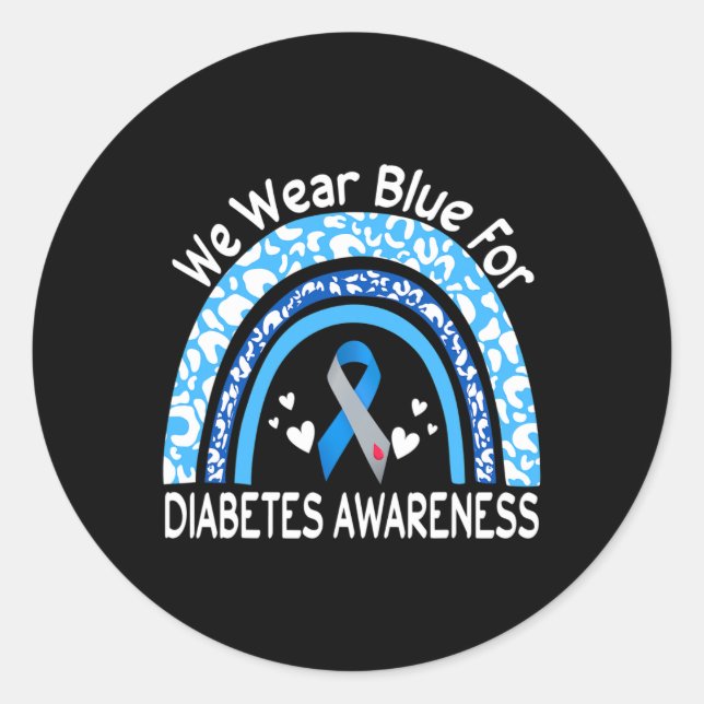 Sticker Rond We Wear Blue For Diabetes Awareness Rainbow Leopar (Devant)