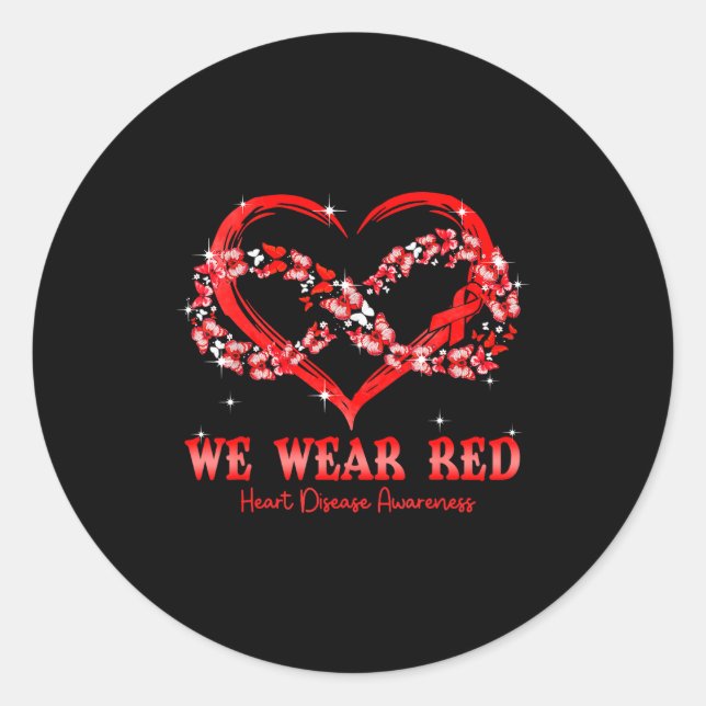 Sticker Rond We Wear Red Butterfly Heart Heart Disease Awarenes (Devant)
