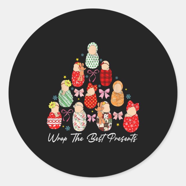 Sticker Rond We Wrap The Cutest Mother Baby Nurse Christmas Tre (Devant)