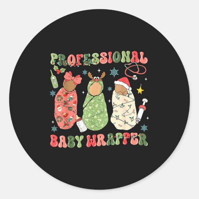 Sticker Rond We Wrap The L D Nicu Mother Baby Nurse Xmas  (Devant)