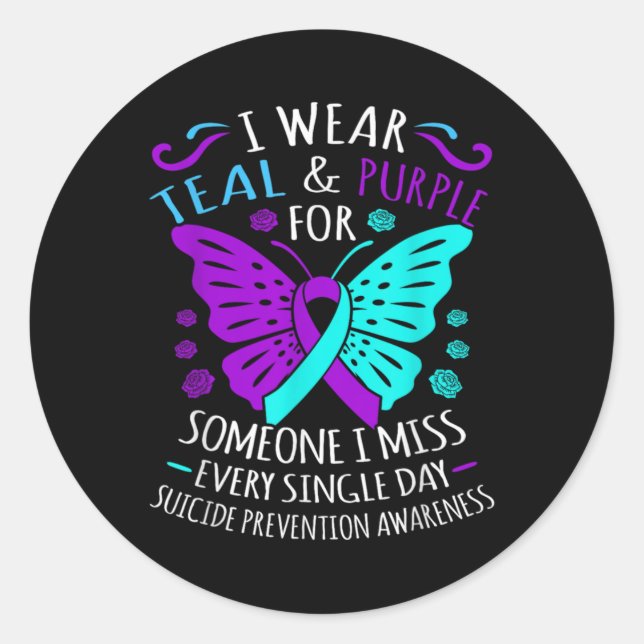 Sticker Rond Wear Teal And Purple Happy Suicide Awareness Sup  (Devant)