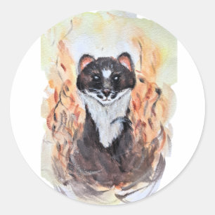 Sticker Rond Weasel Humour magique Totem Harmonie Aquarelle Mys