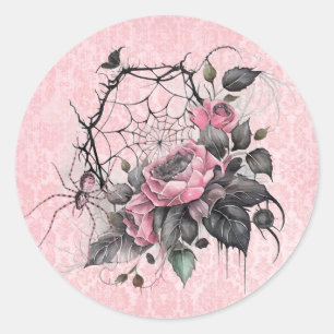 Sticker Rond Web gothique Spider avec Rose   Halloween rose