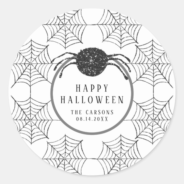 Sticker Rond Web Halloween moderne Black Spider moderne (Devant)
