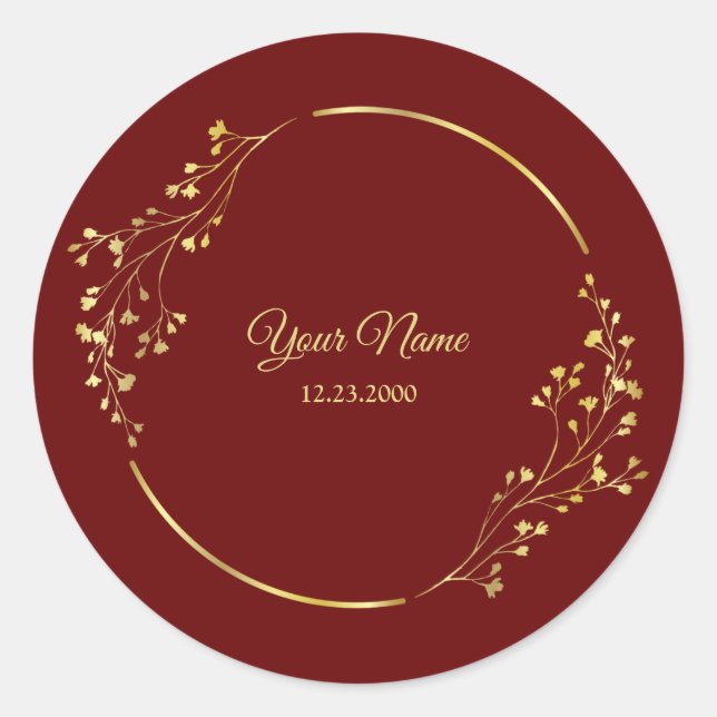 Sticker Rond Wedding Golden Floral Geometric Wreath Red Party  (Devant)
