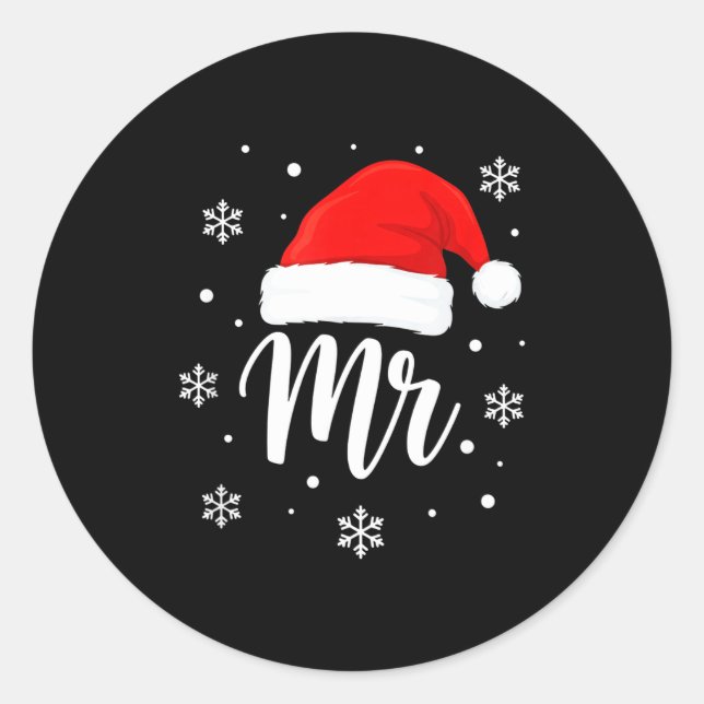 Sticker Rond Wedding Mr. Santa Hat, Mr. Christmas Snowflakes Fo (Devant)