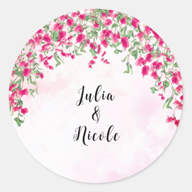 Sticker Rond Wedding shower forestier tropical des Bougainvilli (Devant)