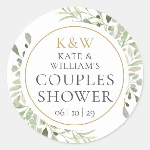 Sticker Rond Wedding shower Monogram Greenery Couples