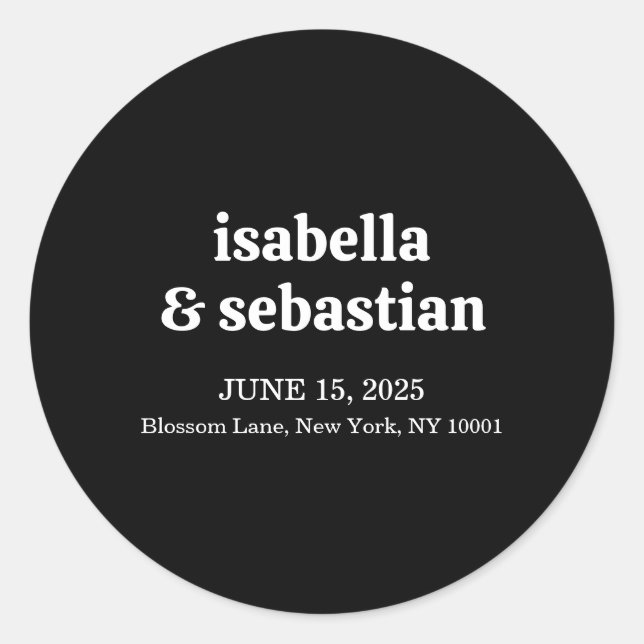 Sticker Rond Wedding Simple Modern Black Retro (Devant)