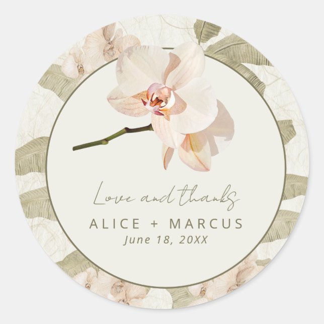 Sticker Rond Wedding Tropical Botanical Garden Thank You Favor (Devant)