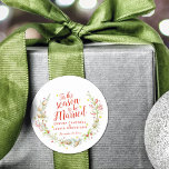 Sticker Rond Wedding watercolor winter cones and berries<br><div class="desc">Autocollant personnalisé mariage hiver couronne d'aquarelle. Un grand ajout personnel à votre papeterie de Noël. Personnalisez avec vos noms de mariée et de mariée et votre date de mariage. Parfait pour un mariage de verdure en hiver ou en pleine nature. Aquarelle de couronnes, peint à la main avec des cônes...</div>