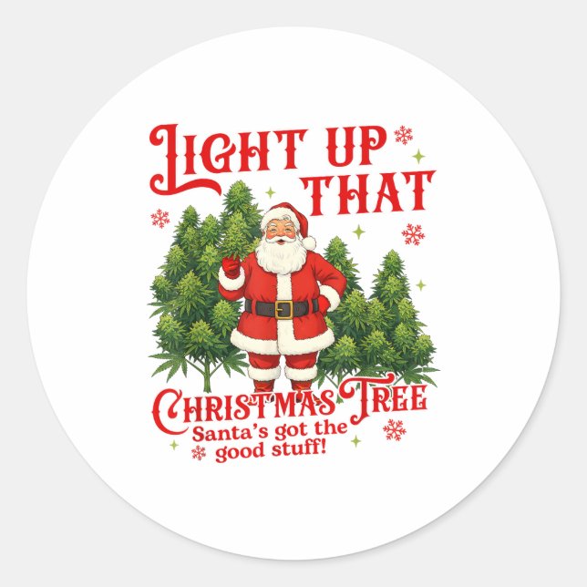 Sticker Rond Weed Lover Smoking Light Up Christmas Tree  (Devant)