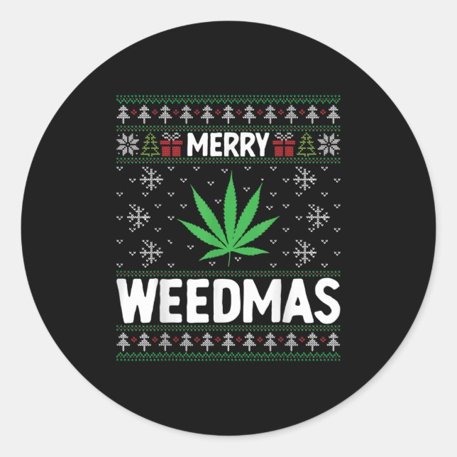 Sticker Rond Weed Merry Weedmas Xmas Smoking  (Devant)