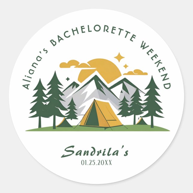 Sticker Rond Week-end de camping simple pour enterrement de vie (Devant)