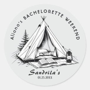 Sticker Rond Week-end de camping simple pour enterrement de vie