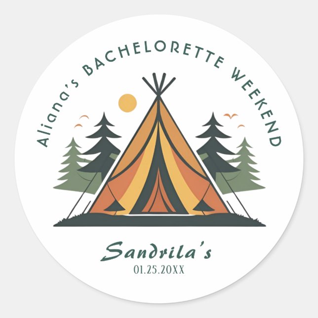 Sticker Rond Week-end de camping simple pour enterrement de vie (Devant)