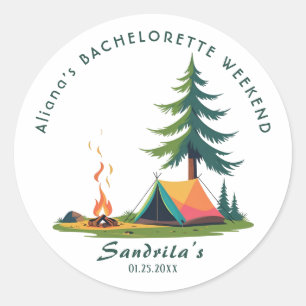 Sticker Rond Week-end de camping simple pour enterrement de vie