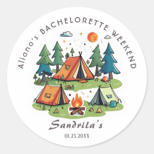 Sticker Rond Week-end de camping simple pour enterrement de vie