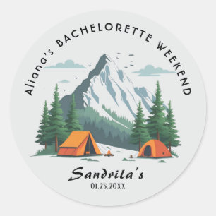 Sticker Rond Week-end de camping simple pour enterrement de vie